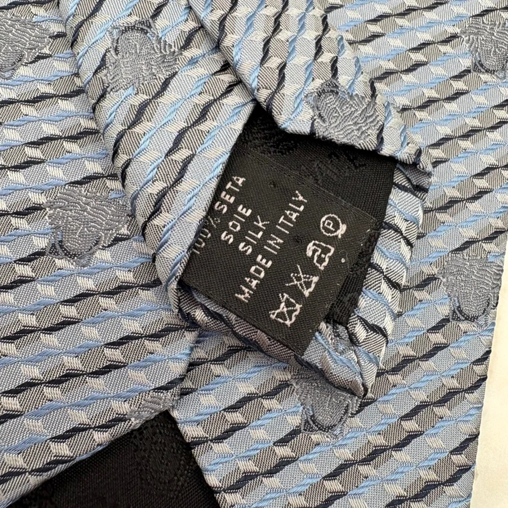 Vtg‎ Gianni Versace Silk Tie Mens Grey Blue Medusa Head Geometric Italy 3.75x56